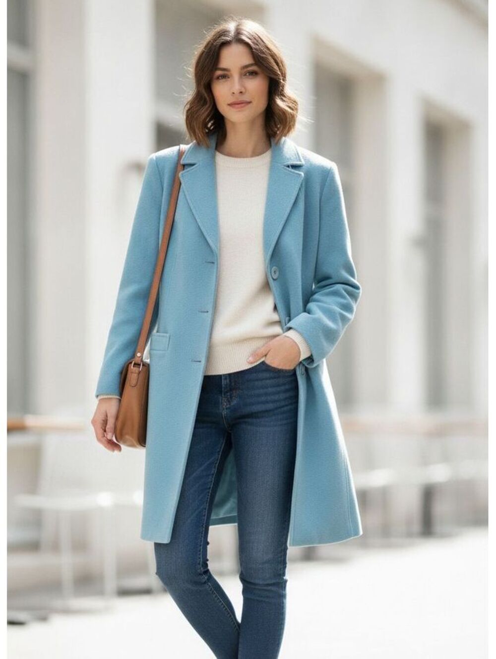 Cleo Petites Aqua Blue Wool Cashmere Blend Coat Jacket Size 4 P Career Winter